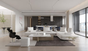 Modern luxury thrives in understated form, peaceful colour palettes and spacious room layout