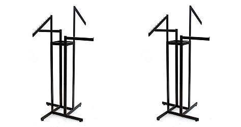 KC Store Fixtures 28111 4-Way Garment Rack 2"-16" Straight Arms 2 Slant Arms, Rectangular Tubing Frame/Arms, Satin Black Chrome Hanger Strips (2-(Pack))