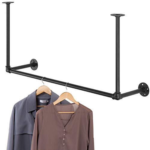 MyGift Industrial Pipe Metal Wall and Ceiling Mounted Clothing Rack