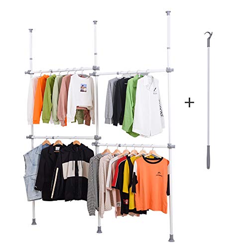 LUBAN King Adjustable Garment Rack with 4-Tiers Heavy Duty Hang Clothes Rack for Storage and Display, Closet Organizer 440 lb Load with 56