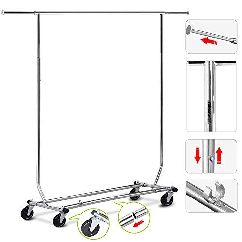 Blossom Store Useful Heavy Duty Commercial Garment Durable Rack Rolling Collapsible Clothing Shelf Chrome