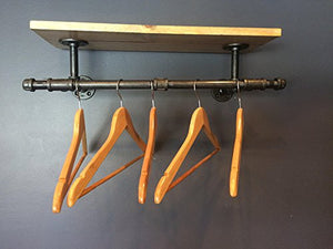 24" Clothing Rack, Pipe Rack, Rustic Laundry Rack Sign with a touch Industrial Style With Side Hooks (Stain Options)