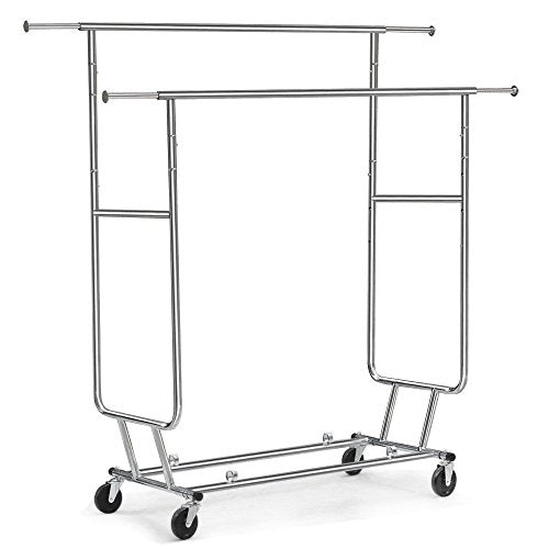 Adumly Commercial Grade Collapsible Clothing Rolling Double Garment Rack Hanger Holder