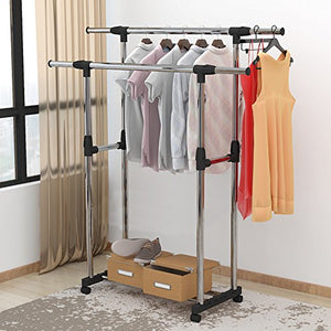 lililili Double rail garment racks clothes racks commercial grade height Adjustable Heavy duty Clothing racks Floor standing Multifuctional Hanger-black