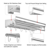 Great homelifairy pot and pan towel rack bathroom shelf organizer stainless steel mounted microwave wall shelf with 6 hooks multi purpose organizer for home restaurant bathroom kitchen 23 5inx 11 5in