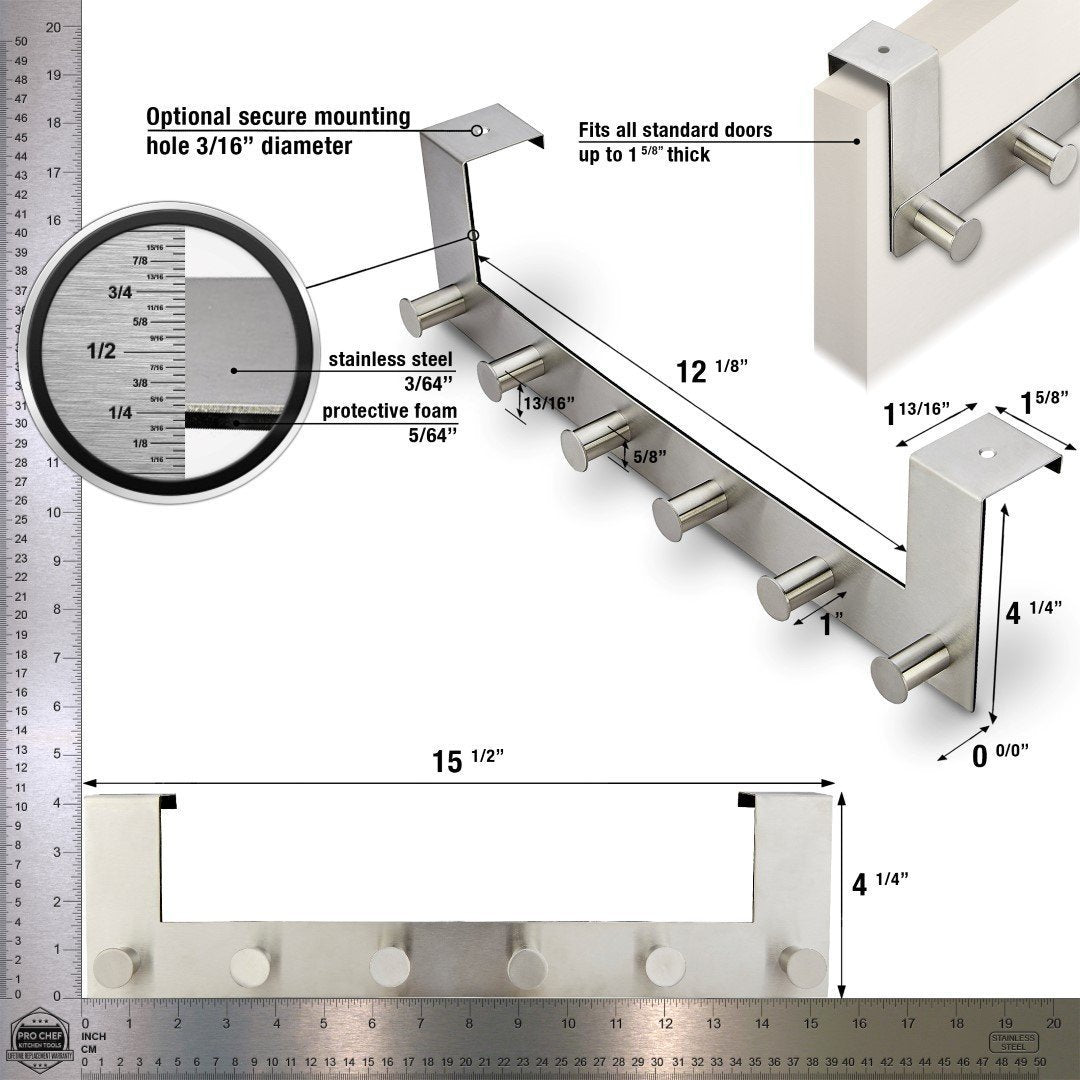 Get pro chef kitchen tools over the door hooks 6 coat hooks pegs no drill towel rack for bathroom storage closet behind the door organizer clothes rack office cubicle shoe handbag purse hanger