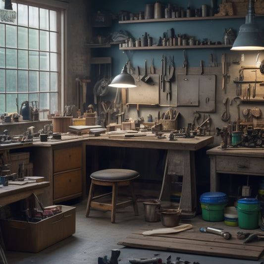 A tidy, well-lit workshop with a small, clutter-free workbench, surrounded by various edgers of different sizes and types, with a few renovation tools and materials scattered around.