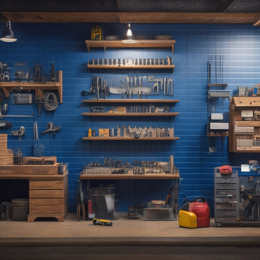 A clutter-free workshop with a pegboard displaying neatly arranged power tools, a labeled storage cabinet, and a toolbox with dividers, set against a clean and well-lit background.