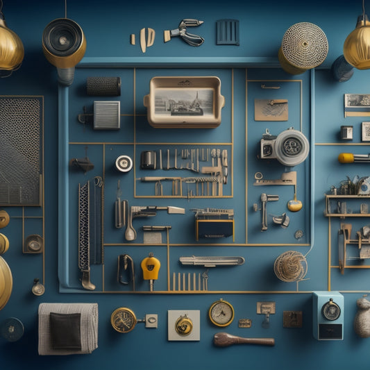 A stylized illustration of a renovated room with various tools and gadgets scattered around, connected by flowing lines and arrows, forming a cohesive and harmonious whole, with a subtle grid background.