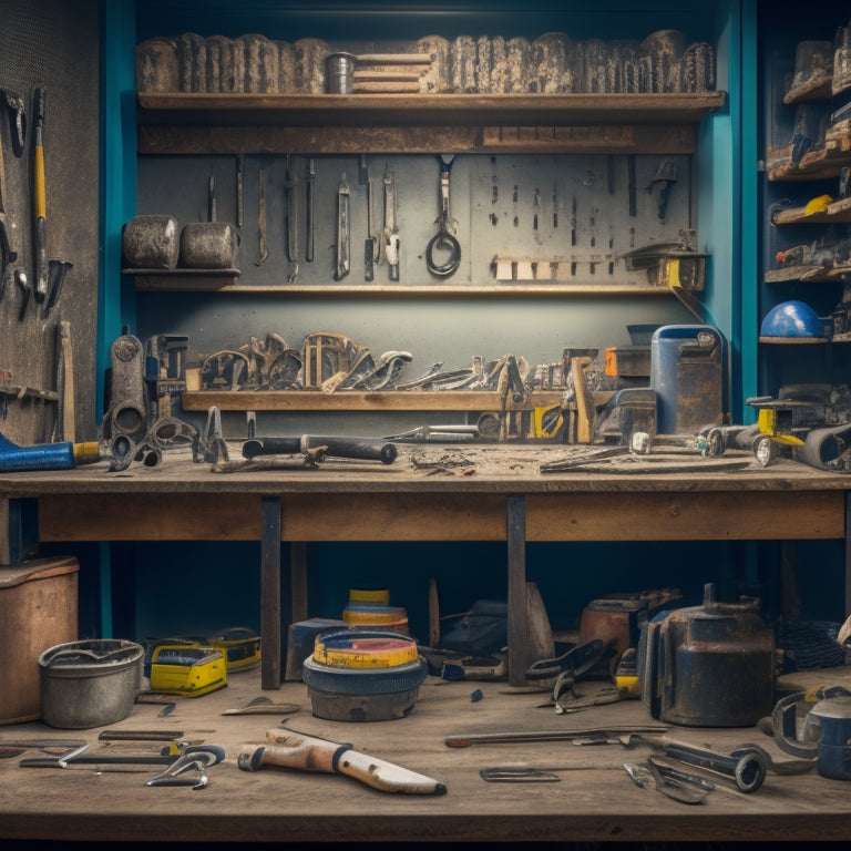 A cluttered workshop with scattered hammers, screwdrivers, and wrenches, contrasted with a tidy, organized workspace featuring a well-arranged pegboard, a toolbox, and a few essential tools neatly laid out.
