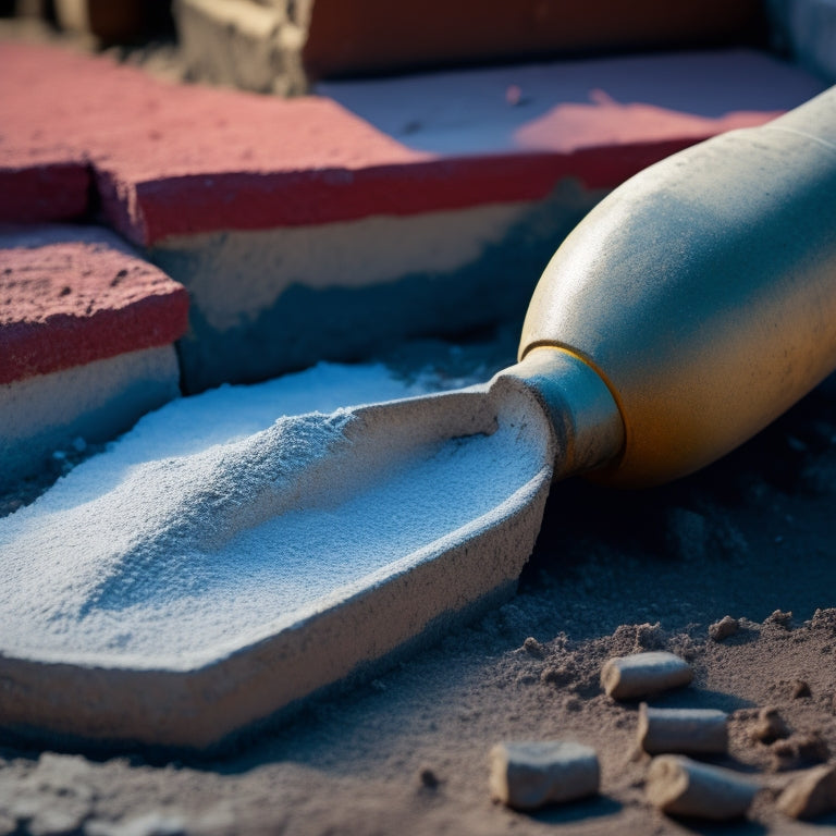 A close-up of a trowel holding a perfectly mixed mortar, with a subtle gradient of grays and whites, next to a crumbling brick joint with a poorly mixed mortar in the background.