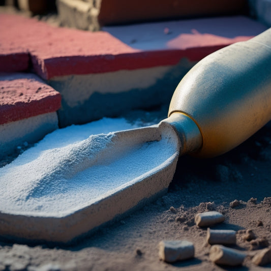 A close-up of a trowel holding a perfectly mixed mortar, with a subtle gradient of grays and whites, next to a crumbling brick joint with a poorly mixed mortar in the background.