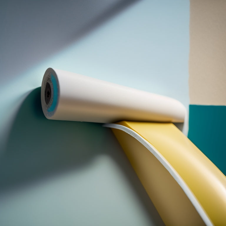 A close-up of a paint roller gliding smoothly along a razor-sharp masking tape edge, with a crisp, clean transition between the wall's original color and the fresh, white paint.