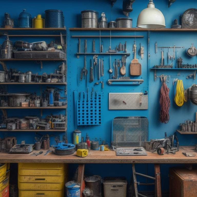 A cluttered workshop with scattered tools and wires contrasts with a tidy, pegboard-mounted tool kit, organized by type and color, surrounded by a renovated room with a freshly painted wall.