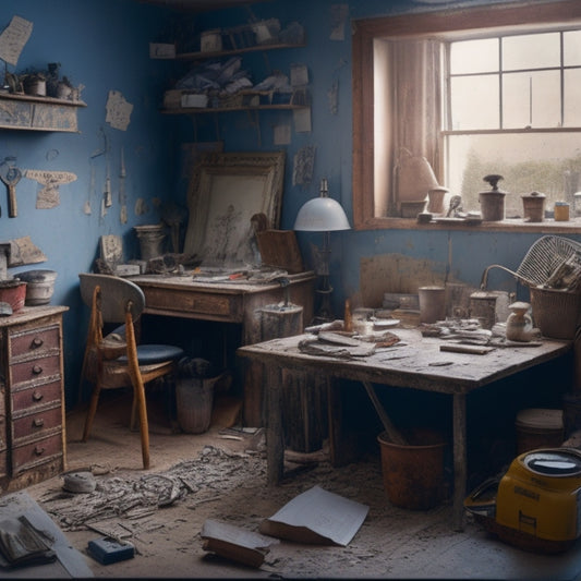 A messy, cluttered room with torn wallpaper, exposed wiring, and scattered tools transforms into a beautifully renovated space with a calm, organized background and a large, blank calendar in the foreground.