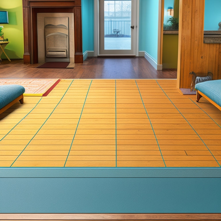 An illustration of a subfloor with various sections highlighted: a clean and level surface, a removed old floor, a checked-for-damage area, and a marked-out layout for new flooring.