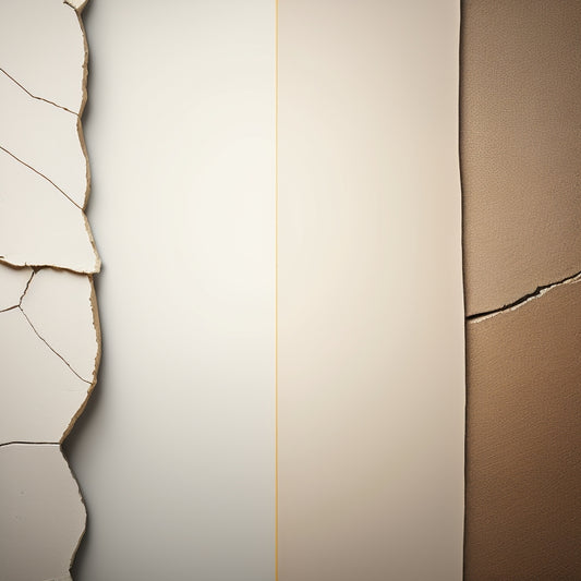 A cracked wall with a timeline arrow emerging from it, dividing into sections marked with different renovation stages, including assessment, repair, and finishing, set against a clean, white background.