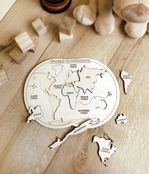 World map wooden puzzle, Montessori toy for boys and girls, Wooden puzzles for toddlers, Montessori materials, Home activities for kids by PromiDesign