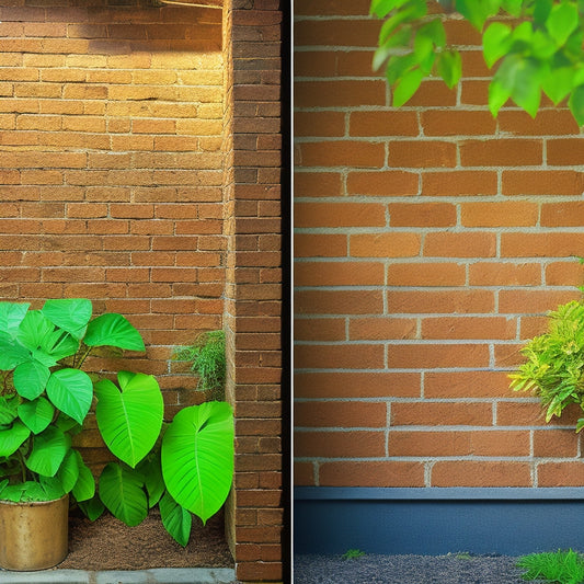 A split-screen comparison: a drab, crumbling brick wall on the left, versus a modern, sleek cinder block wall on the right, with lush greenery and a warm, golden lighting effect.