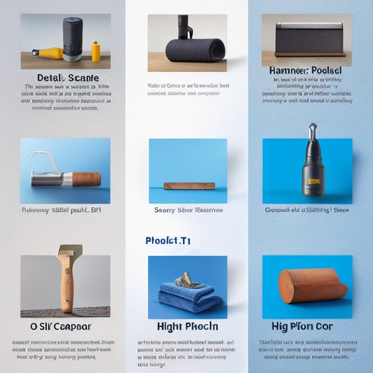 Illustrate a timeline with six distinct stages, each featuring a different tool: a hammer, a scraper, a sander, a drill, a trowel, and a polish applicator, on a gradient background of a sealed floor's transformation.
