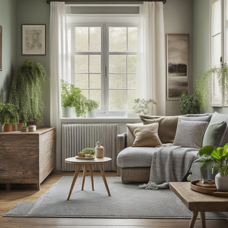 A cozy, cluttered small home interior with worn furniture and outdated decor transforms into a modern, minimalist space with sleek lines, natural light, and a fresh color palette.