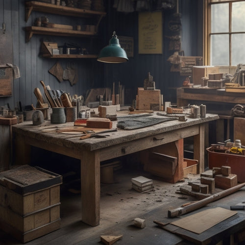 A cluttered workspace with scattered blocks, chisels, and half-finished projects, contrasted with a neat and organized area featuring a mason's level, trowel, and precision-cut blocks, highlighting the importance of proper tools.