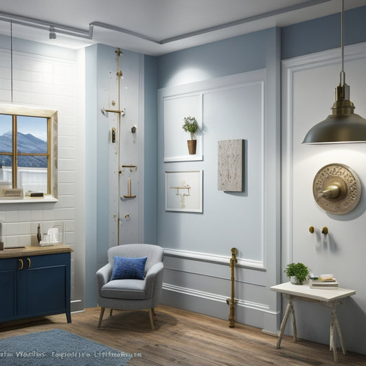 A photo-realistic illustration of a renovated room with various wall anchor systems (e.g., molly bolts, toggle anchors, hollow-wall anchors) installed on different types of walls (drywall, plaster, concrete).