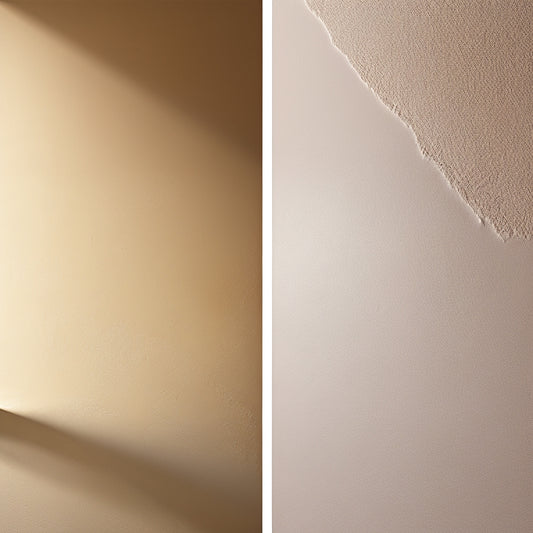 A split-screen comparison: a smooth, creamy plaster wall with subtle sheen, next to a drywall with visible seams, imperfections, and a dull, porous finish.