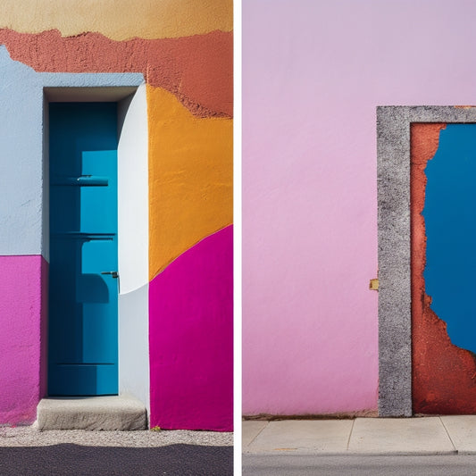 A split-screen image featuring a worn, cracked exterior wall on the left, and a renovated wall with a modern, smooth, and colorful exterior coating on the right, with a subtle gradient effect.