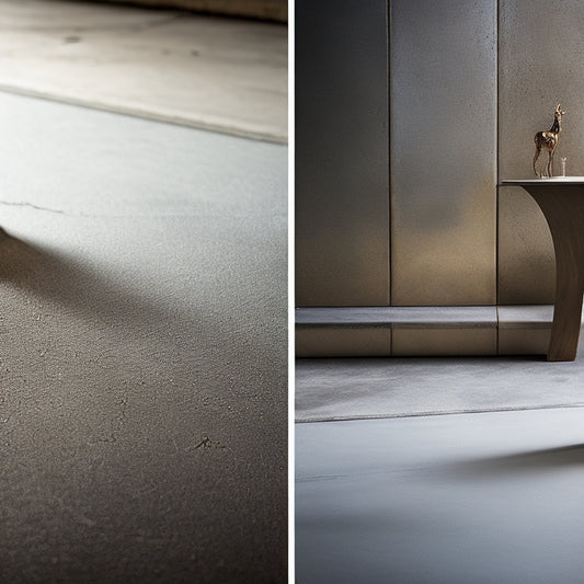 A before-and-after diptych: a worn, cracked concrete slab on the left, and on the right, a beautifully refinished slab with a glossy, even epoxy coating and a subtle sheen.