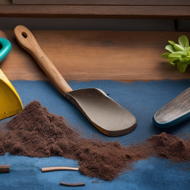 A split-screen composition featuring three trowels with ergonomic handles in different colors, surrounded by renovation tools and materials, on a rustic wooden background with subtle construction textures.
