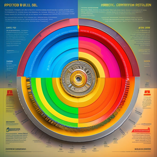 An illustration of a drill bit speed chart, featuring a drill press in the center, surrounded by concentric circles with varied line patterns and colors, indicating different materials and recommended RPMs.