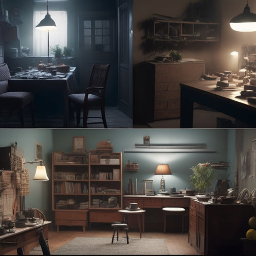 A split-screen image: a cluttered, dimly lit room on the left, and a bright, organized space on the right, with a calendar and various renovation tools scattered between the two scenes.