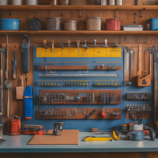 A clutter-free workshop with a organized pegboard, a toolbox with open drawers revealing neatly arranged tools, a vice grip holding a wrench, and a calendar on the wall with marked maintenance schedules.