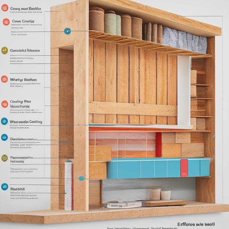 An image depicting a cross-section of a renovated home's wall, showcasing various materials such as plywood, oriented strand board (OSB), steel studs, fiberglass batt insulation, and drywall.