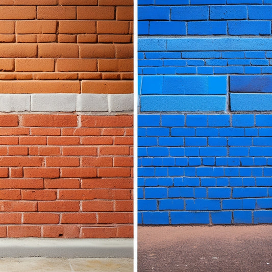 A split-screen image featuring a before-and-after comparison: a worn, crumbling cinder block wall with faded grout on the left, and a refurbished wall with freshly applied, vibrant mortar and grout on the right.
