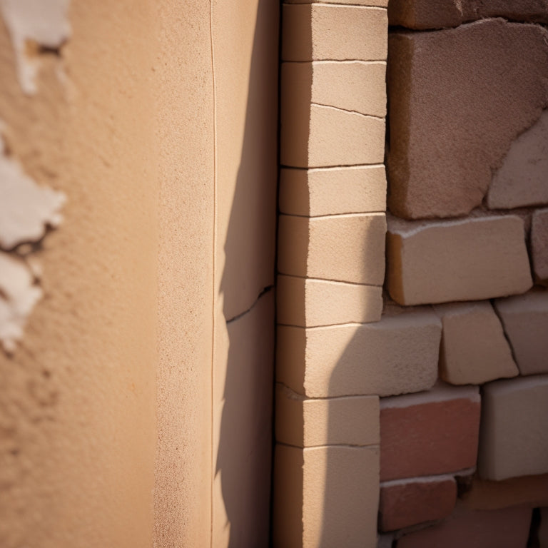 An image depicting a close-up of a wall with various types of cracks, including hairline, diagonal, and vertical cracks, with a magnifying glass and a measuring tape laid nearby.