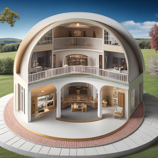 An illustration of a house with segmented sections, each representing a renovation phase, with tools and materials scattered around, and a timeline curved above, marked with milestones and deadlines.