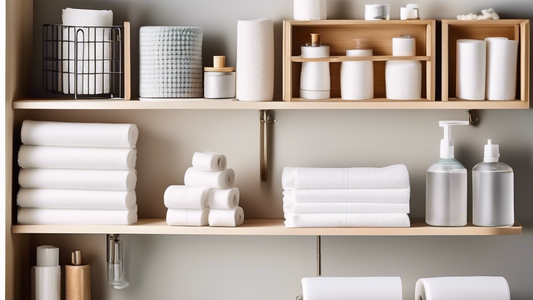**DALL-E Prompt:**

Create an image of a well-organized and functional storage area for paper towels. Include a variety of storage solutions, such as under-sink shelves, wall-mounted racks, and counte