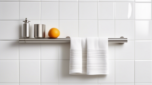 A modern, brushed steel wall-mounted kitchen towel holder with a sleek and minimalist design, featuring a magnetic strip for holding towels securely in place. The holder is mounted on a white subway t