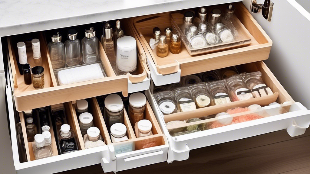 **Prompt:**

An elegant, organized under-sink storage solution with clear containers, shelves, and drawers, revealing the items within but maintaining a clutter-free and visually appealing aesthetic.