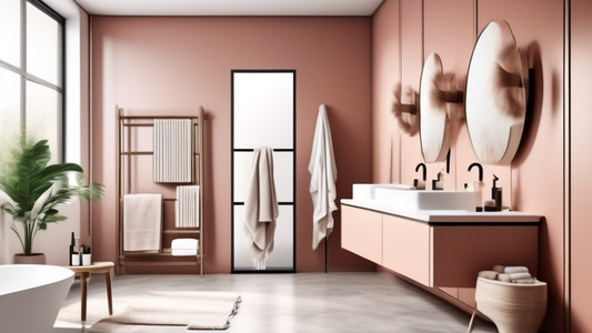 A clean and organized bathroom with a focus on the stylish towel hanger mounted on the wall, featuring sleek, modern design and functionality, promoting tidiness and practicality in the bathroom space