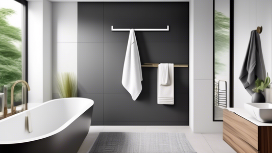 A modern bathroom with a sleek and functional towel hook rack featuring sleek lines, brushed finishes, and innovative designs that complement the bathroom's aesthetic and provide ample storage space f