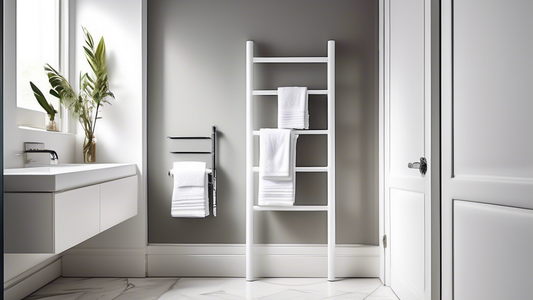 An elegant bathroom with a white over-door towel rail, featuring a sleek design and ample space for towels, creating a modern and functional atmosphere.