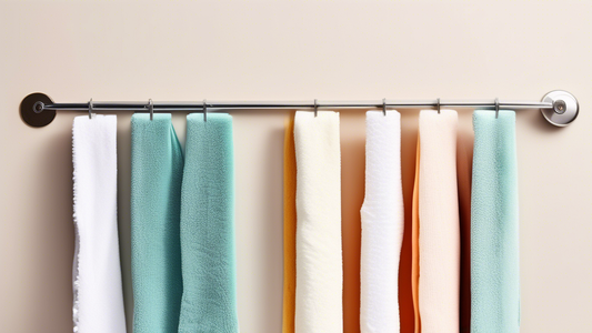 A photo of a towel hanger with several towels hanging from it, with a variety of clever and unusual ways to hang the towels, such as using binder clips, clothespins, or hooks.