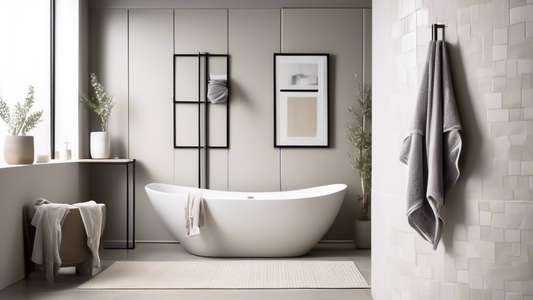 Bathroom interior with two heavy-duty towel bars installed on the wall, one with towels hanging on it and the other empty. The towel bars should be made of a sturdy material like stainless steel and h