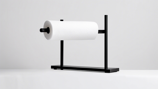 A sleek and stylish matte black paper towel holder that is modern and minimalist in design. It is freestanding and has a weighted base to prevent it from tipping over. The holder is made of durable st
