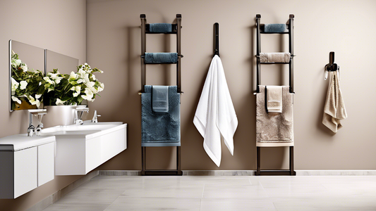 **DALL-E prompt:**

Create a stylish and modern interior design image featuring a variety of chic towel racks and hooks. The racks and hooks should be in different shapes and sizes, and they should be