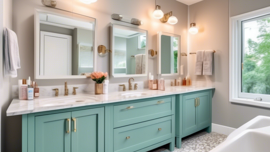 Photo of a bathroom vanity with double mirrors, double sinks, and double medicine cabinets