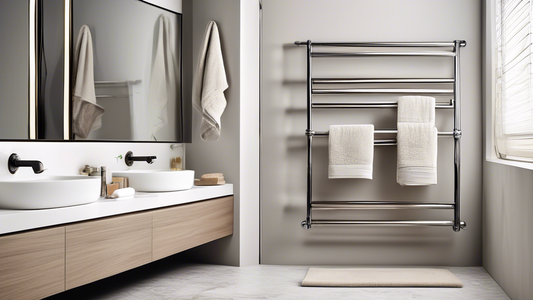 Create an image of various towel bars, including different styles, materials, and mounting options, in a clean and organized arrangement. Showcase the functionality and versatility of towel bars in a 